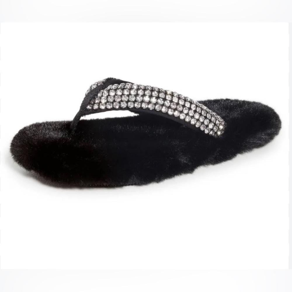 Alexander Wang Motel Fur Crystal Satin Flip Flops Black Size 40 US 10